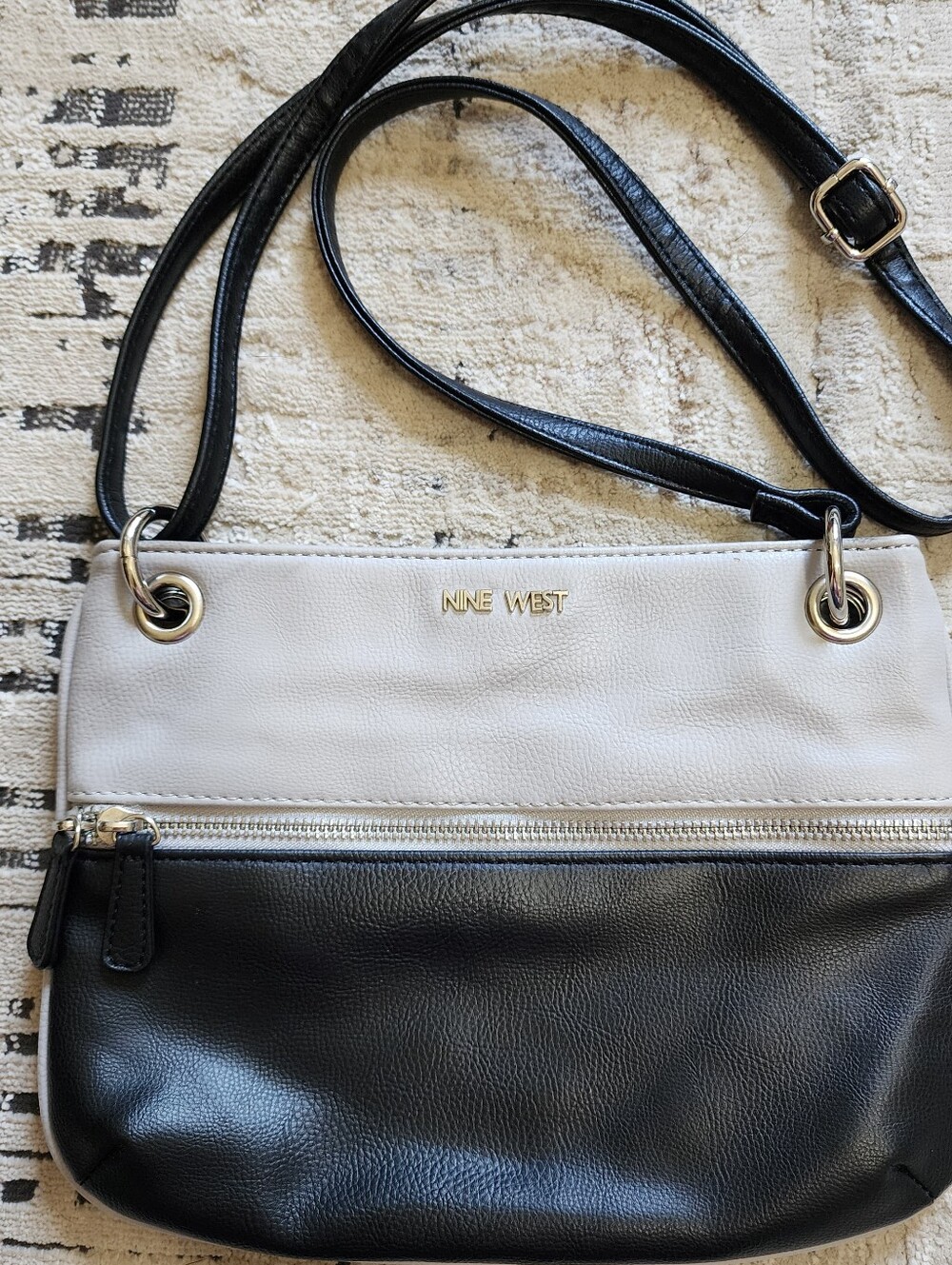 Nine West Black and Cream Two-Tone Crossbody Bag Purse Casual Faux Leather